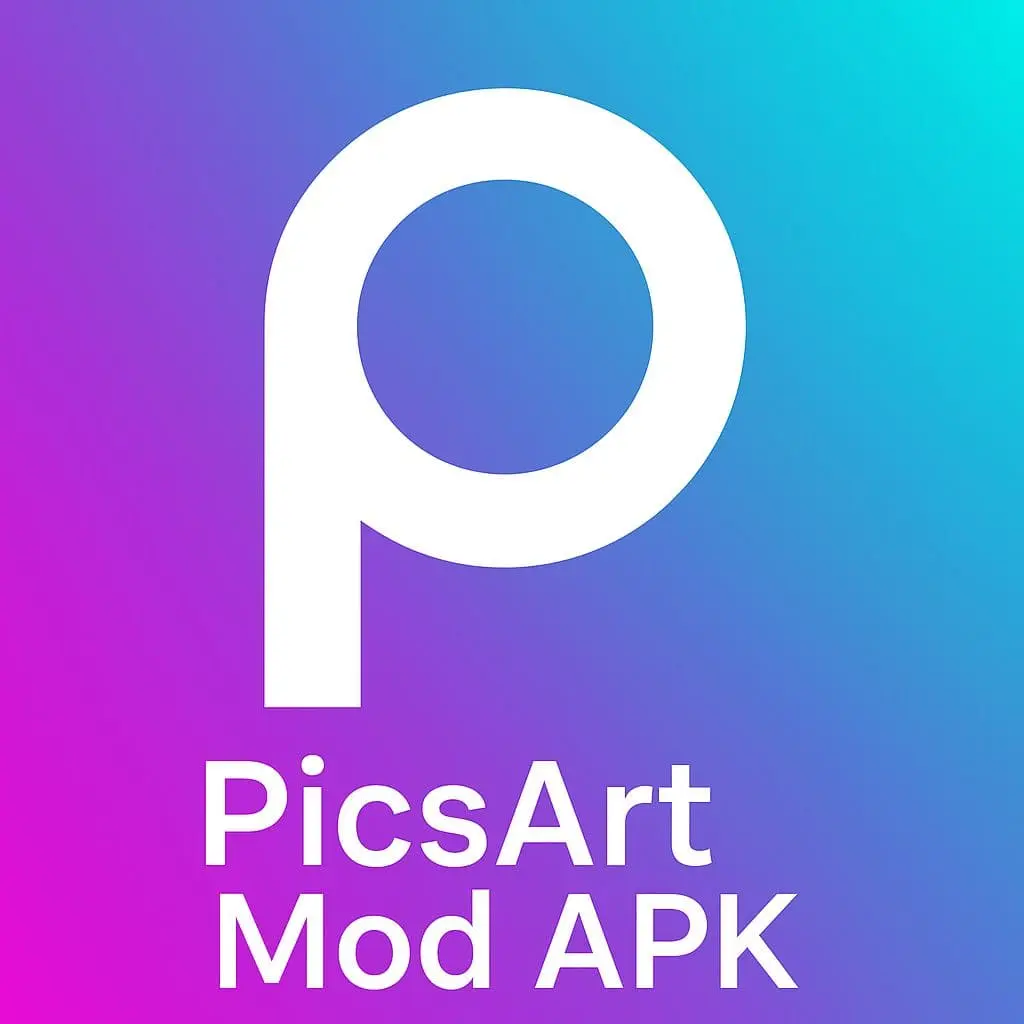 PicsArt Mod APK - Best Editing App 7 PicsArt Mod APK logo on vibrant gradient background for premium photo editing app download