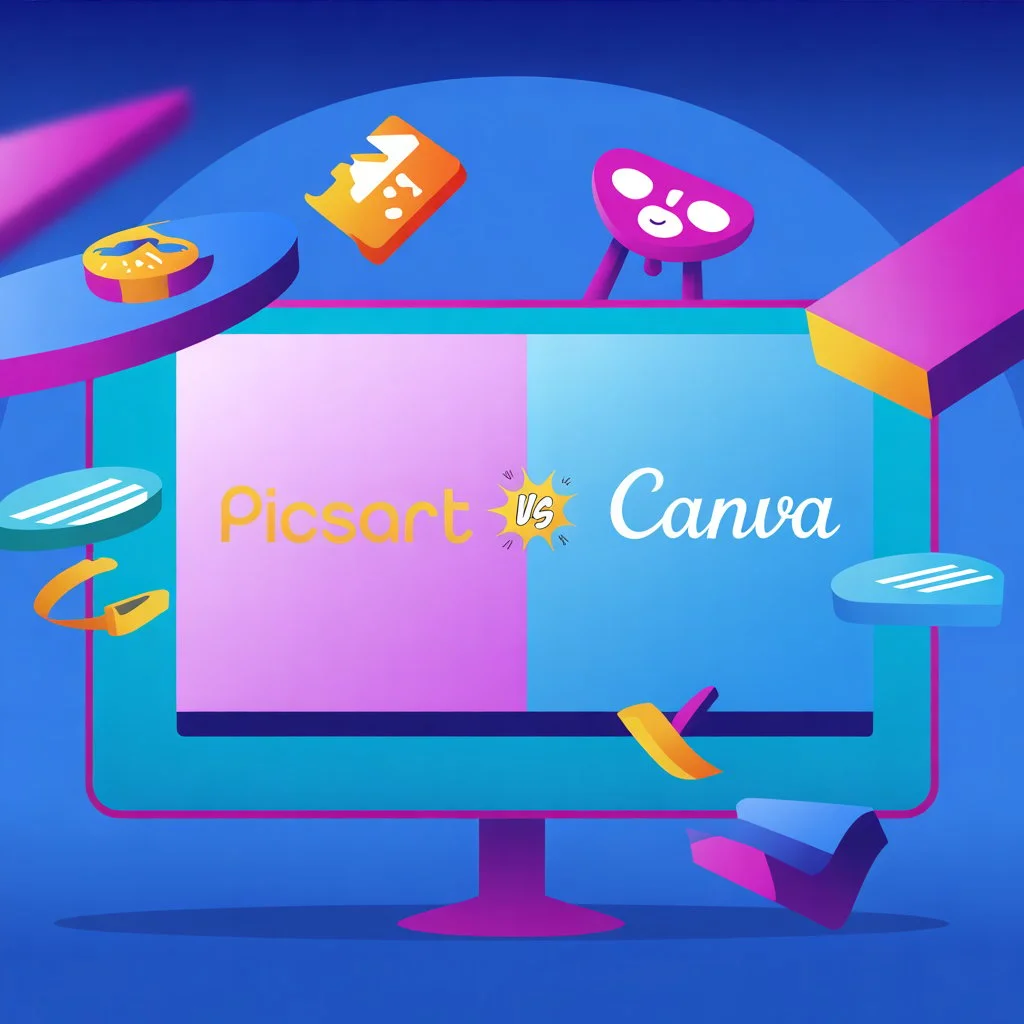 PicsArt vs Canva 7 Picsart vs Canva comparison on creative design tools and features illustrated on desktop screen