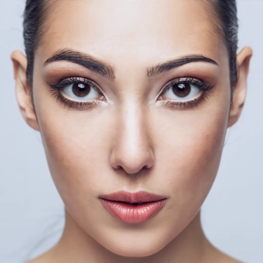 Close-up of a woman with natural eyebrows, highlighting a clean, symmetrical look, ideal for editing eyebrows in PicsArt