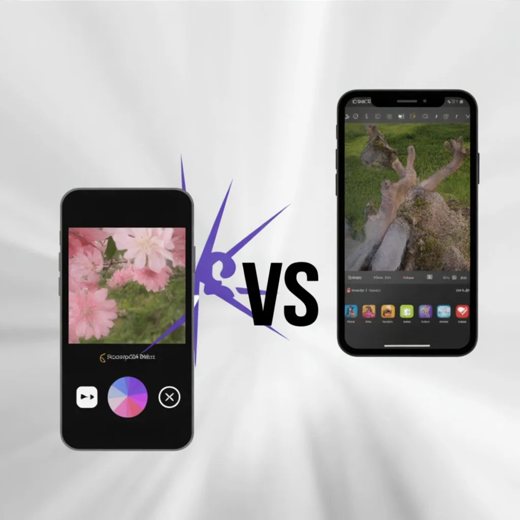 PicsArt vs Snapseed 3 Side-by-side mobile interface comparison of PicsArt Mod APK and Snapseed editing features on smartphones.