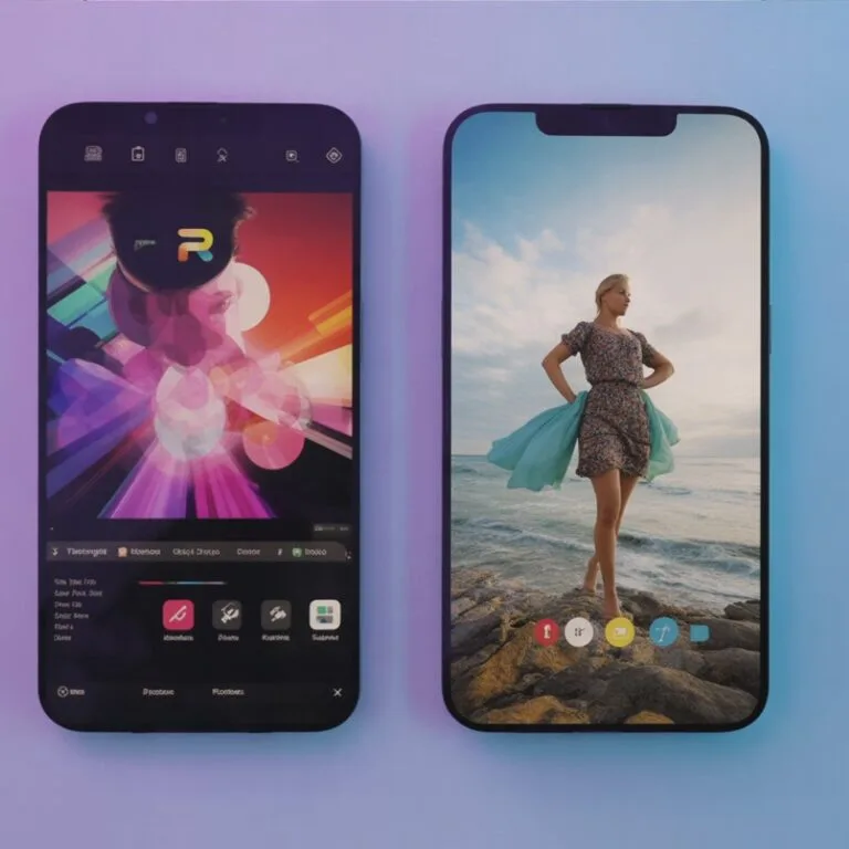 PicsArt vs Photoshop 4 Picsart and PhotoRoom mobile editing apps side by side with creative effects and background remover features