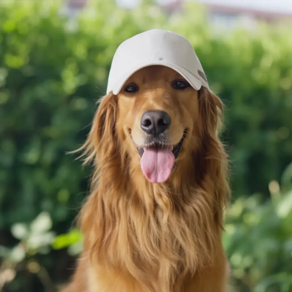 PicsArt Face Swap Guide 4 Golden retriever wearing a white cap used in The PicsArt Face Swap Guide for funny pet face swap tutorial edits